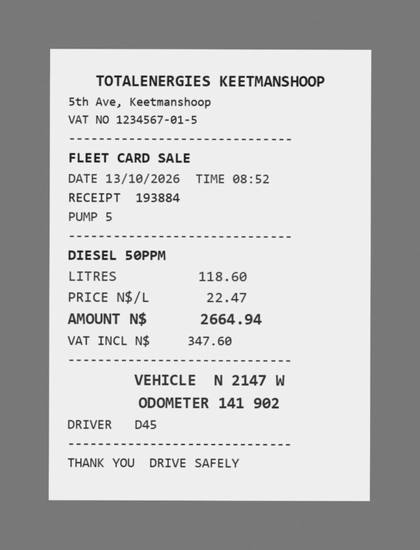 A made-up diesel slip from TotalEnergies Keetmanshoop